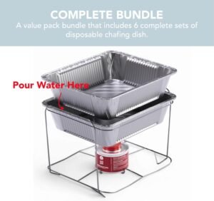 6 Pack - Disposable Chafing Dish Buffet Set, Welded Body Food Warmers for Parties, Fuel Cans Complete Set, Half Size Pans, Warming Trays - Image 6