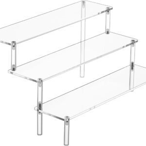 Large Acrylic Display Risers, Perfume Stand Organizer, Clear Acrylic Shelf Risers for Display Stands for Food, Tabletop Use, Amiibo Funko POP Figure, 3 Tier Clear Cupcake Stand Risers
