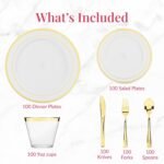 Prestee 600-Piece Disposable Party Dinnerware Set for 100 Guests - Gold Silverware Disposable with Plates, Cups, Knives, Forks, Spoons - Elegant Utensils for Wedding, Reception and Events Supplies - Image 3