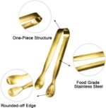 JCREN 12 Pcs Serving Tongs, Small Serving Utensils for Parties Catering Gold Tongs, Food-Grade 304 Stainless Steel Mini Appetizer Tongs for Tea Party Coffee Bar, 4" Sugar Tongs - Gold - Image 3