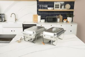 4 Pack Chafing Dish Full Set – Stainless Steel Catering Chafer with Lids, Pans & Fuel Holders – Buffet Food Warmers for Parties, Events & Weddings – Alpine Gray Handles - Image 7