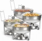 Chafing Dish Buffet Set of 4 – Complete Stainless Steel Chaffe Buffet Set with Glass Lids, Chafing Fuel Holder – Elegant and Practical Warmer Trays for Buffet, Wedding, Catering Supplies
