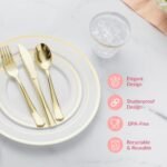 Prestee 600-Piece Disposable Party Dinnerware Set for 100 Guests - Gold Silverware Disposable with Plates, Cups, Knives, Forks, Spoons - Elegant Utensils for Wedding, Reception and Events Supplies - Image 5