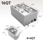 Valgus Commercial Stainless Steel 4 Sections Bain Marie Food Warmer 16 Qt Buffet Server with Lid and Tap for Home, Catering, Restaurants - Image 2