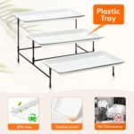 Lifewit Plastic 3 Tier Serving Tray for Party Supplies, 12" x 6.5" Crack-Proof Platters for Serving Food, White Reusable Trays with Black Metal Display Stand for Veggie, Fruit, Cookies, Dessert - Image 5