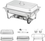 VEVOR Chafing Dish Buffet Set, 8 Qt 4 Pack, Stainless Chafer w/ 4 Full Size Pans, Rectangle Catering Warmer Server w/Lid Water Pan Folding Stand Fuel Tray Holder Spoon Clip, at Least 8 People Each - Image 10