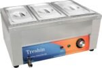 Treshin 3 Pan Commercial Food Warmer 21 Qt Capacity 1200W Stainless Steel Electrical Bain Marie Buffet Food Warmer Steam Table with Temperature Control & Lid for Home, Party, Catering, Restaurants