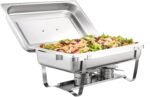 VEVOR Chafing Dish Buffet Set, 8 Qt 4 Pack, Stainless Chafer w/ 4 Full Size Pans, Rectangle Catering Warmer Server w/Lid Water Pan Folding Stand Fuel Tray Holder Spoon Clip, at Least 8 People Each - Image 4