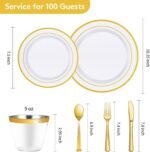 Goodluck 600 Pieces Gold Disposable Plates for 100 Guests, Plastic Plates for Party, Dinnerware Set of 100 Dinner and 100 Dessert Plates, 100 Spoons, 100 Forks, 100 Knives, 100 Cups - Image 3