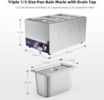 3-Pan Commercial Food Warmer with Non-Leakage Stretch-Forming Water Tank &3 of 1/3 Size GN Pan,Countertop Soup Station Bain Marie with Drain Tap for Buffet,Catering,Parties and Restaurants - Image 6