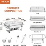VEVOR Chafing Dish Buffet Set, 8 Qt 4 Pack, Stainless Chafer w/ 4 Full Size Pans, Rectangle Catering Warmer Server w/Lid Water Pan Folding Stand Fuel Tray Holder Spoon Clip, at Least 8 People Each - Image 8