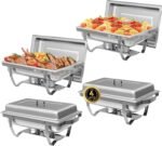 4 Pack Chafing Dish Buffet Set, 8QT Stainless Steel Rectangular Chafers and Buffet Warmer Sets for Catering, with Food & Water Pan, Lid, Foldable Frame, Fuel Holder for Event Party Holiday