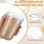 Baderke 100 Pcs Plastic Coffee Cups with Sip Lids Disposable Plastic Cups with Lids Clear Round Bottom Strawless Crystal Mugs for Iced Coffee Smoothie Cold Beverage Party Catering Supplies(16 oz) - Image 4