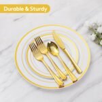 Goodluck 600 Pieces Gold Disposable Plates for 100 Guests, Plastic Plates for Party, Dinnerware Set of 100 Dinner and 100 Dessert Plates, 100 Spoons, 100 Forks, 100 Knives, 100 Cups - Image 5
