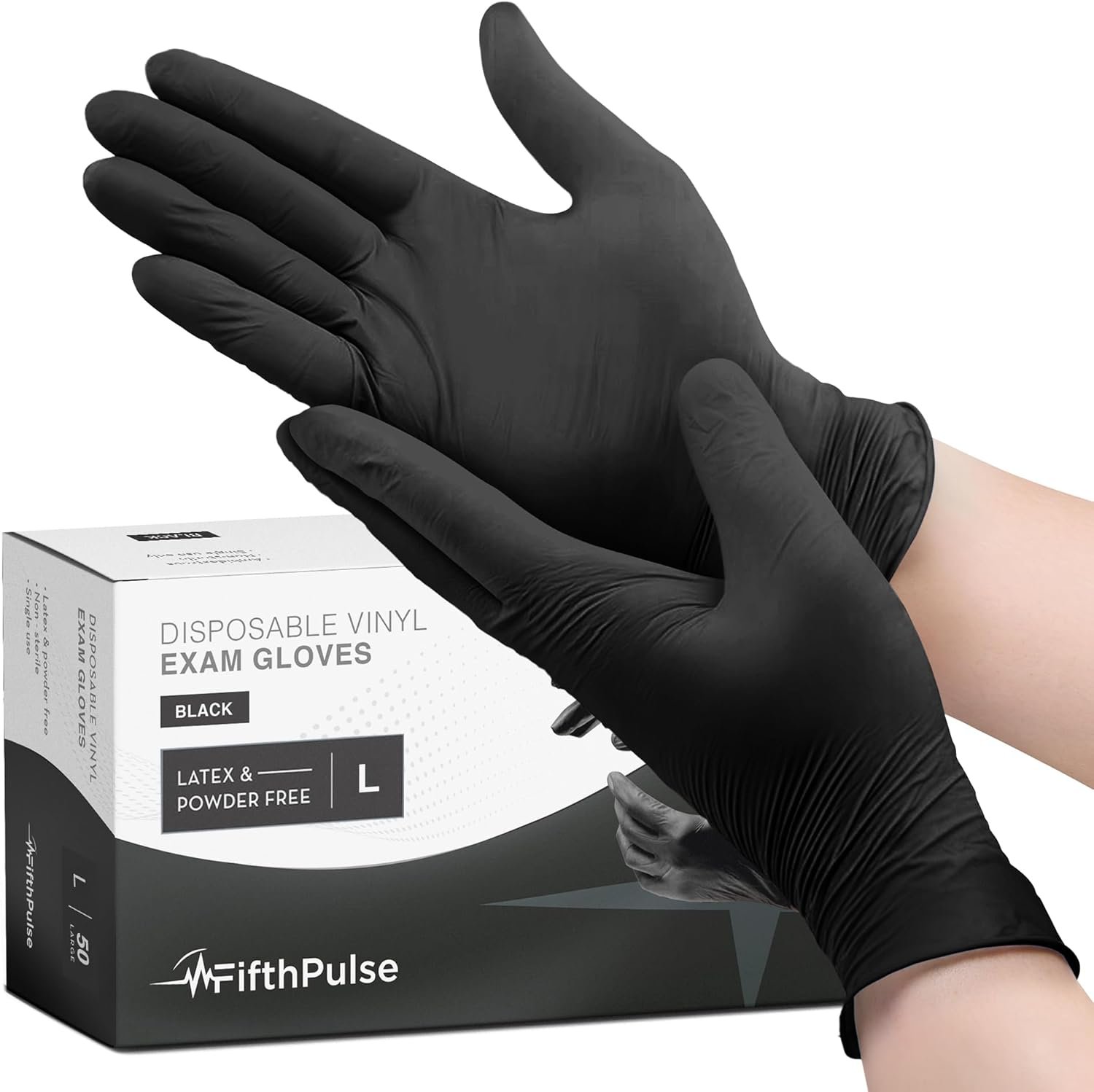 712orgCZoqL._AC_SL1500_.jpg FifthPulse Black Vinyl Disposable Gloves - Powder and Latex Free Medical Exam Gloves - Image 1