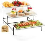 Lifewit Plastic 3 Tier Serving Tray for Party Supplies, 12" x 6.5" Crack-Proof Platters for Serving Food, White Reusable Trays with Black Metal Display Stand for Veggie, Fruit, Cookies, Dessert