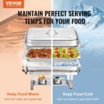 VEVOR Chafing Dish Buffet Set, 8 Qt 4 Pack, Stainless Chafer w/ 4 Full Size Pans, Rectangle Catering Warmer Server w/Lid Water Pan Folding Stand Fuel Tray Holder Spoon Clip, at Least 8 People Each - Image 2