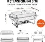VEVOR Chafing Dish Buffet Set, 8 Qt 4 Pack, Stainless Chafer w/ 4 Full Size Pans, Rectangle Catering Warmer Server w/Lid Water Pan Folding Stand Fuel Tray Holder Spoon Clip, at Least 8 People Each - Image 3