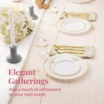 Prestee 600-Piece Disposable Party Dinnerware Set for 100 Guests - Gold Silverware Disposable with Plates, Cups, Knives, Forks, Spoons - Elegant Utensils for Wedding, Reception and Events Supplies - Image 2