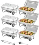 VEVOR Chafing Dish Buffet Set, 8 Qt 6 Pack, Stainless Chafer with 6 Full Size Pans, Rectangle Catering Warmer Server with Lid Water Pan Folding Stand Fuel Holder Tray Spoon Clip, at Least 8 People Eac