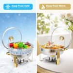 Chafing Dishes for Buffet Set of 4, 5QT Buffet Servers and Warmers, Round Catering Food Warmers Stainless Steel Chafing Dish Buffet Set with Glass Lid & Lid Holder for Parties Events, Gold - Image 3