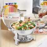 VEVOR Chafing Dish Buffet Set, 4 Qt 2 Pack, Stainless Steel Chafer w/ 2 Full Size Pans, Round Catering Warmer Server w/Vented Glass Lid Water Pan Stand Fuel Holder Hook Spoon, at Least 4 People Each - Image 2