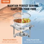 VEVOR Chafing Dish Buffet Set, 4 Qt 2 Pack, Stainless Steel Chafer w/ 2 Full Size Pans, Round Catering Warmer Server w/Vented Glass Lid Water Pan Stand Fuel Holder Hook Spoon, at Least 4 People Each - Image 7