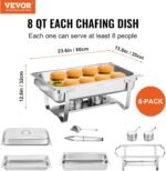 VEVOR Chafing Dish Buffet Set, 8 Qt 6 Pack, Stainless Chafer with 6 Full Size Pans, Rectangle Catering Warmer Server with Lid Water Pan Folding Stand Fuel Holder Tray Spoon Clip, at Least 8 People Eac - Image 2