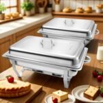8 Qt 4 Pack Full Size Stainless Steel Chafing Dishes Buffet Set, Silver Rectangular Catering Chafer Warmer Set with Trays Pan Lid Folding Frame Stand for Kitchen Party Banquet Dining - Image 2