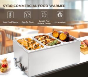 SYBO Commercial Grade Stainless Steel Bain Marie Buffet Food Warmer Steam Table for Catering and Restaurants, Good for Parties Buffet Servers and Warmers, 3 Sections with Tap, Sliver - Image 3