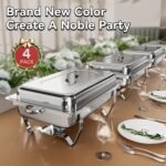 Chafing Dish Buffet Set, 9QT High Grade Chafing Dishes for Buffet, Chafers and Buffet Warmers Sets for Birthday, Wedding, Rolled-Edge Design with Silver, 4 Pack, 7 Pans - Image 4