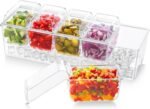 Lifewit Ice Chilled Condiment Caddy with 5 Containers(2.5 cup), Condiment Server with Separate Lids, Serving Tray Platter with Removable Dishes for Bar Accessories, Fruit, Salad, Taco, Party Garnish