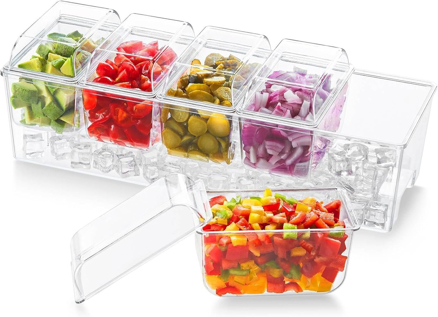 71SvU1dKumL._AC_SL1500_.jpg Lifewit Ice Chilled Condiment Caddy with 5 Containers(2.5 cup), Condiment Server with Separate Lids, Serving Tray Platter with Removable Dishes for Bar Accessories, Fruit, Salad, Taco, Party Garnish - Image 1