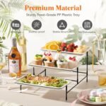 Lifewit Plastic 3 Tier Serving Tray for Party Supplies, 12" x 6.5" Crack-Proof Platters for Serving Food, White Reusable Trays with Black Metal Display Stand for Veggie, Fruit, Cookies, Dessert - Image 7
