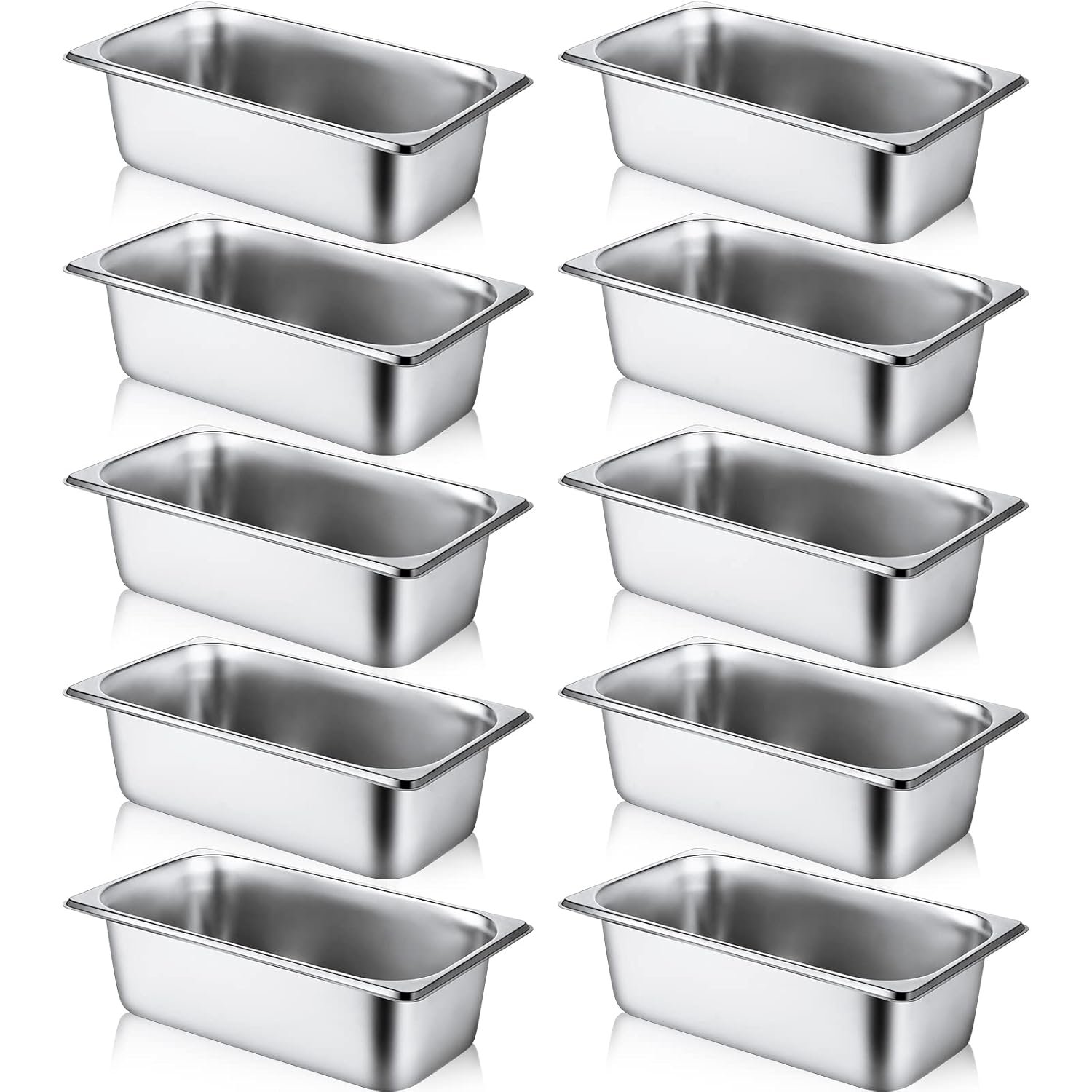 71Z-QUiXddL._SL1500_.jpg 10 Pack Hotel Pans Stainless Steel Steam Table Pan 1/3 Size, 0.8 mm Thick Anti Jam Warming Pans for Food Warmer Restaurant Catering Supplies, 12.8 x 6.9 Inch(4 Inch Deep,Standard) - Image 1