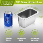 Thenshop 10 Pcs 1/9 Size 4 Inch Deep Hotel Pan Stainless Steel Steam Table Pan Commercial Metal Food Catering Tray for Hotel, Restaurant, Buffet, 0.8 mm Thick, 6.9 L x 4.3 W(Standard Style) - Image 2