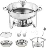 VEVOR Chafing Dish Buffet Set, 4 Qt 2 Pack, Stainless Steel Chafer w/ 2 Full Size Pans, Round Catering Warmer Server w/Vented Glass Lid Water Pan Stand Fuel Holder Hook Spoon, at Least 4 People Each - Image 4