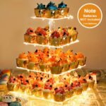 YestBuy 4 Tier Cupcake Stand Acrylic Tower Display with LED Light Premium Holder Dessert Tree Tower for Birthday Cady Bar Décor Weddings, Parties Events (Yellow Light) - Image 4
