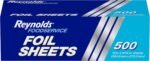 Reynolds Foodservice Pre-Cut Aluminum Foil Sheets, Great for Concessions, Catering, Cafeterias, and Restaurants, Easily Moldable Around Food, 12 x 10.75 Inches, 500 Ct.