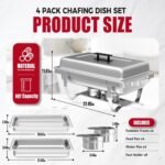 4 Pack Chafing Dish Buffet Set, 8QT Stainless Steel Rectangular Chafers and Buffet Warmer Sets for Catering, with Food & Water Pan, Lid, Foldable Frame, Fuel Holder for Event Party Holiday - Image 2
