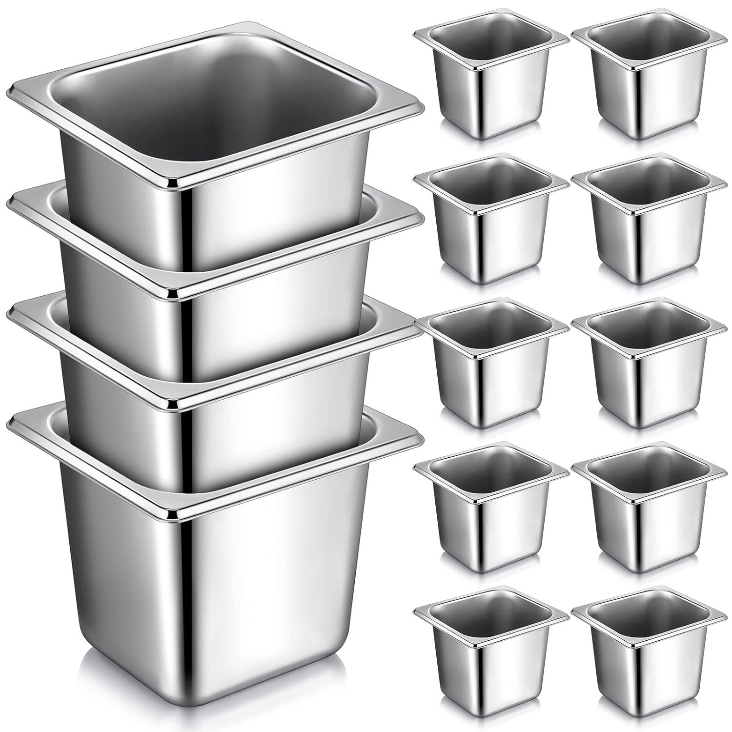 71oo6kyacL._SL1500_.jpg Rtteri 16 Pcs 1/6 Pan 6 Inch Deep Metal Hotel Steam Table Pan Stainless Steel Restaurant Food Prep Tray Buffet Container with 2 Tong and 4 Spoon for Catering Commercial Kitchen Equipment - Image 1