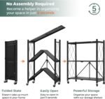 DEANIC 3 Tier Foldable Storage Shelves with Wheels, Kitchen Appliance Stand, Freestanding Metal Wire Shelf Rack, No Assembly Organizer Rolling Cart for Garage, Basement, Pantry(Black Pack of 2) - Image 5