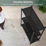 DEANIC 3 Tier Foldable Storage Shelves with Wheels, Kitchen Appliance Stand, Freestanding Metal Wire Shelf Rack, No Assembly Organizer Rolling Cart for Garage, Basement, Pantry(Black Pack of 2) - Image 9