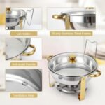 Chafing Dishes for Buffet Set of 4, 5QT Buffet Servers and Warmers, Round Catering Food Warmers Stainless Steel Chafing Dish Buffet Set with Glass Lid & Lid Holder for Parties Events, Gold - Image 4