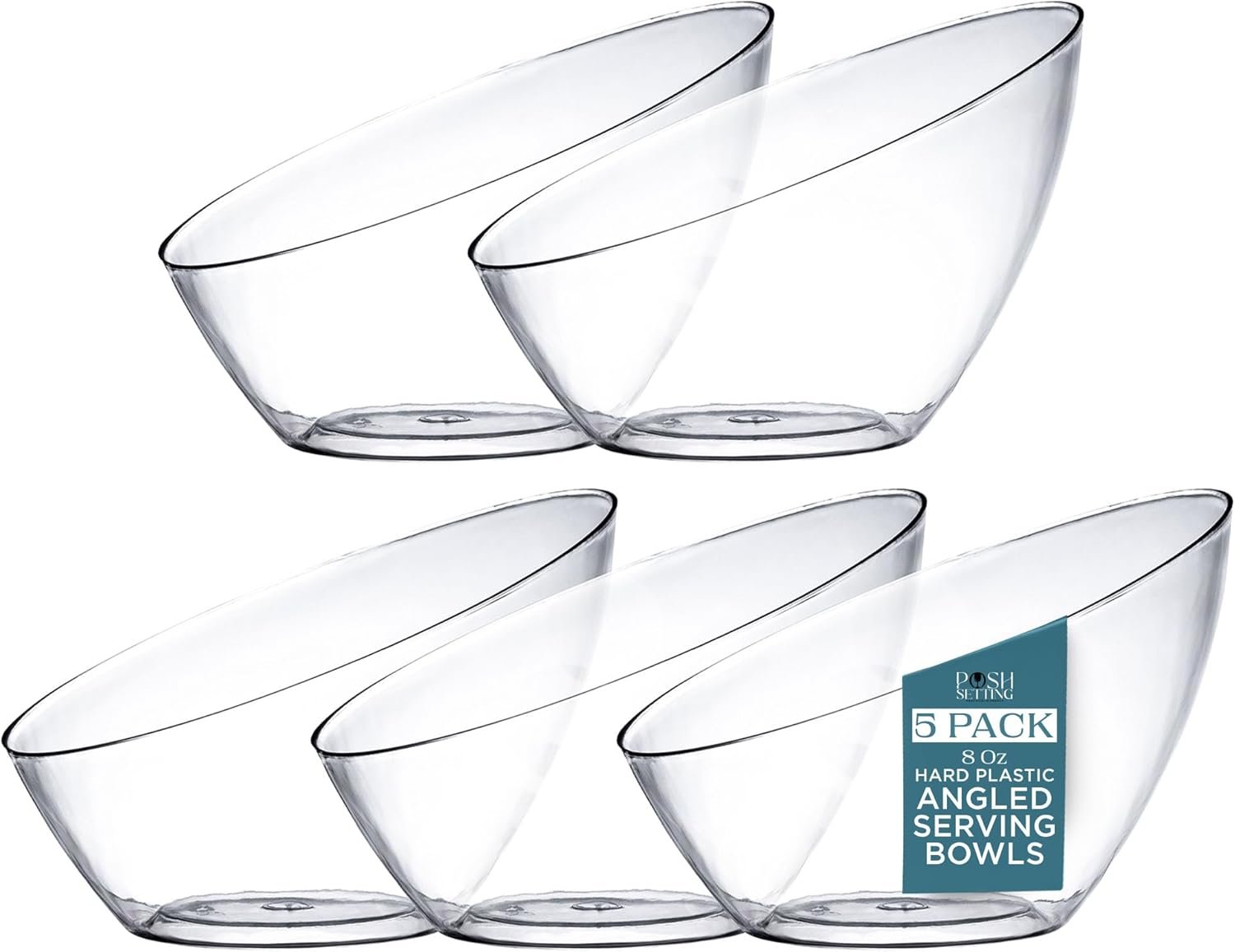 71vlei3F21L._AC_SL1500_.jpg Posh Setting Clear Serving Bowls Small Hard Plastic Candy Bowl for Weddings, Buffet, Offices, Disposable Small Angled Bowls for Party's, Salads, Snacks and Fruit Bowl 5 Pack - Image 1