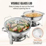 VEVOR Chafing Dish Buffet Set, 4 Qt 2 Pack, Stainless Steel Chafer w/ 2 Full Size Pans, Round Catering Warmer Server w/Vented Glass Lid Water Pan Stand Fuel Holder Hook Spoon, at Least 4 People Each - Image 6