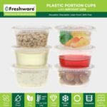 Freshware Plastic Portion Cups with Lids [2 Ounce, 100 Sets] Disposable Plastic Cups for Meal Prep, Salad Dressing, Jellos Shot Cups, Souffle Cups, Condiment and Dipping Sauce Cups - Image 2