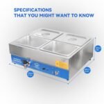 4 Pan Commercial Food Warmer,Electric Countertop Bain Marie Stainless Steel Buffet Steam Table for Catering and Restaurants(4×1/2 GN Pan,120V/1700 Watts - Image 6