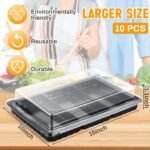 Shellwei 10 Pack Extra Large Divided Catering Trays with Lids 15 x 10 Inch Charcuterie Board with Lid Reusable Plastic Tiramisu Catering Trays Serving Platter for Travel Picnic Party (Black) - Image 2