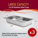Elite Gourmet EWM-6171 Triple 3 x 2.5 Qt. Trays, Buffet Server, Food Warmer Temperature Control, Clear Slotted Lids, Perfect for Parties, Entertaining & Holidays, 7.5 Qt Total, Stainless Steel - Image 3